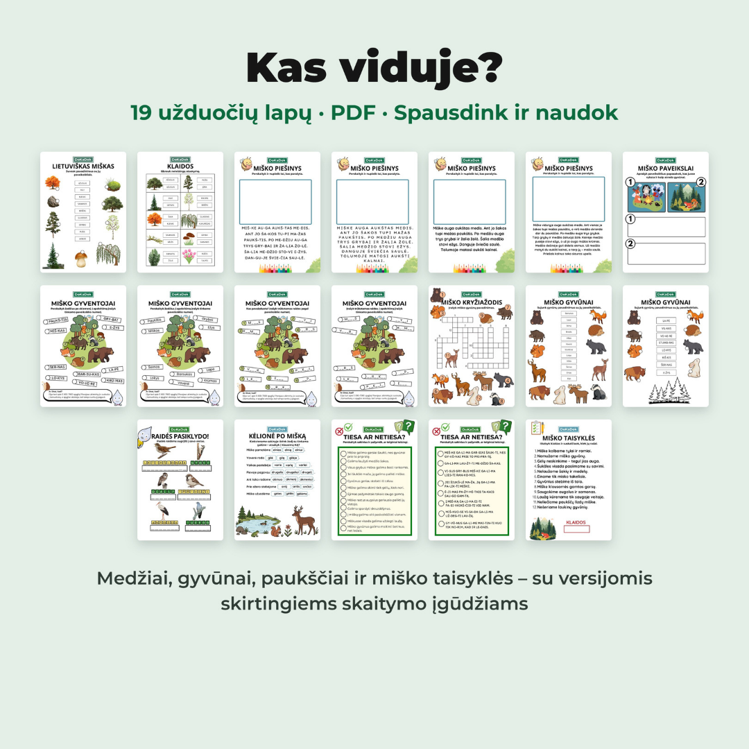 Miško užduotys 6-9 metų vaikams (PDF)